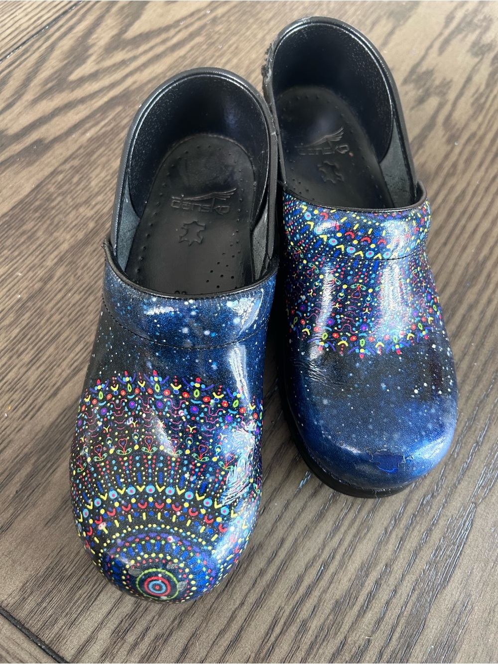 Dansko Professional Clogs Blue Colorful Patent Leather Shoes Women 38